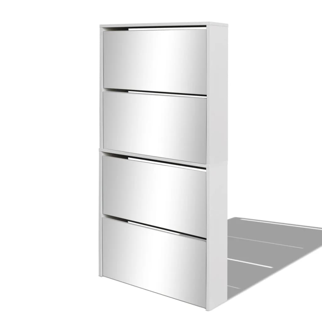 Shoe Cabinet 4-Layer Mirror  63x17x134 cm with four mirrored pull-down drawers for shoe storage.