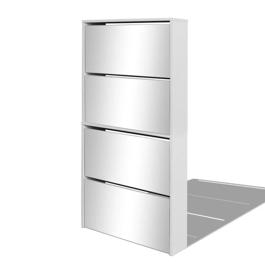 Shoe Cabinet 4-Layer Mirror  63x17x134 cm with four mirrored pull-down drawers for shoe storage.