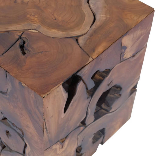 Unique solid teak stool with rustic charm, perfect for outdoor living spaces and garden furniture sets.