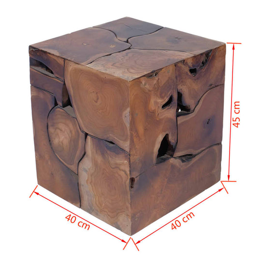 Solid teak cube stool, 40x40x45 cm, perfect for outdoor living spaces and garden furniture sets.