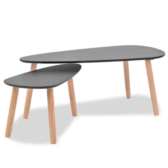 Coffee Table Set 2 Pieces Solid Pinewood in modern Scandinavian style with sturdy legs and sleek tabletops.