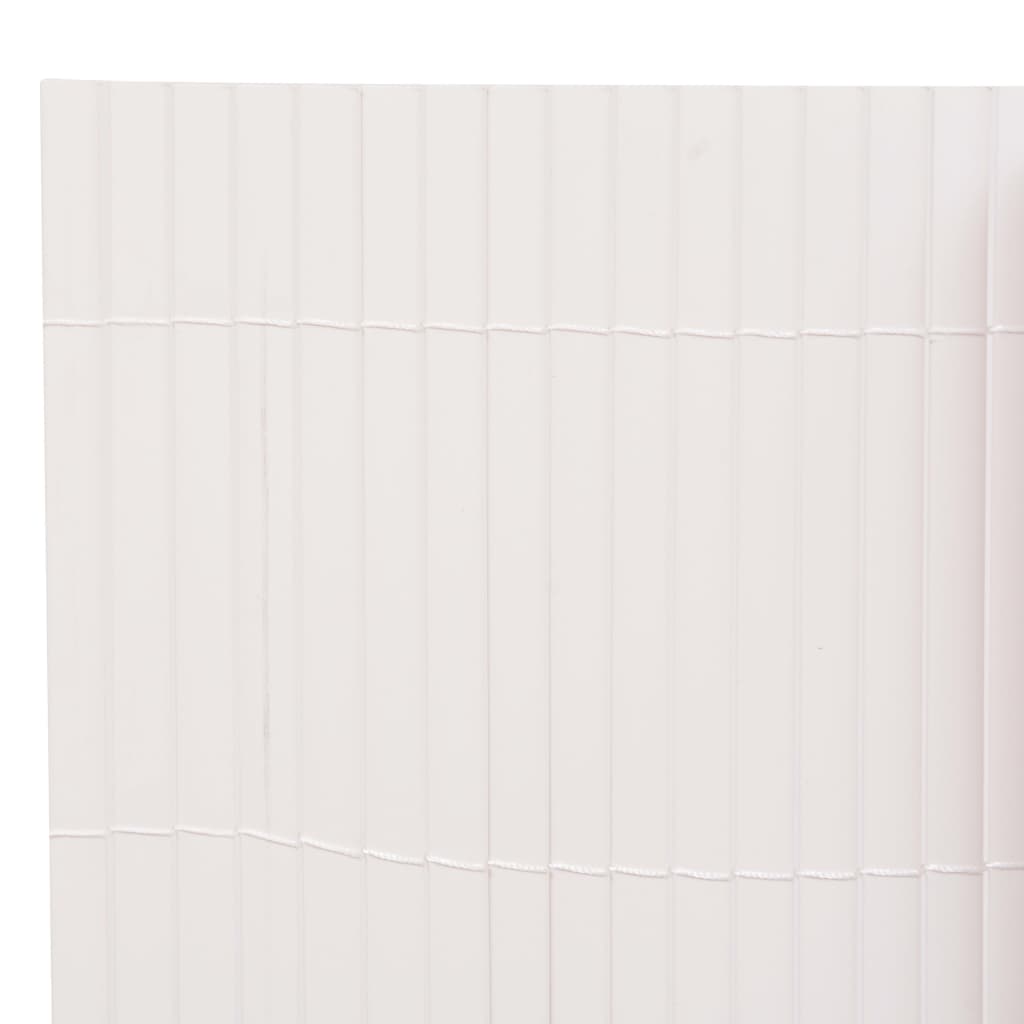 Double-sided white garden fence detail, weather-resistant PVC, ideal for garden barriers or decorative features.