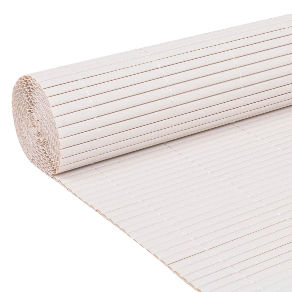 Rolled white double-sided garden fence, ideal for outdoor spaces, made from durable, weather-resistant PVC material.