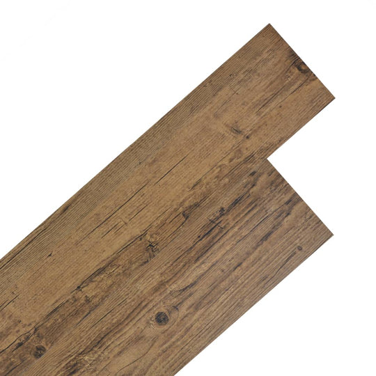 Self-adhesive PVC flooring plank in walnut brown, showcasing a realistic wood texture ideal for furniture and home decor.