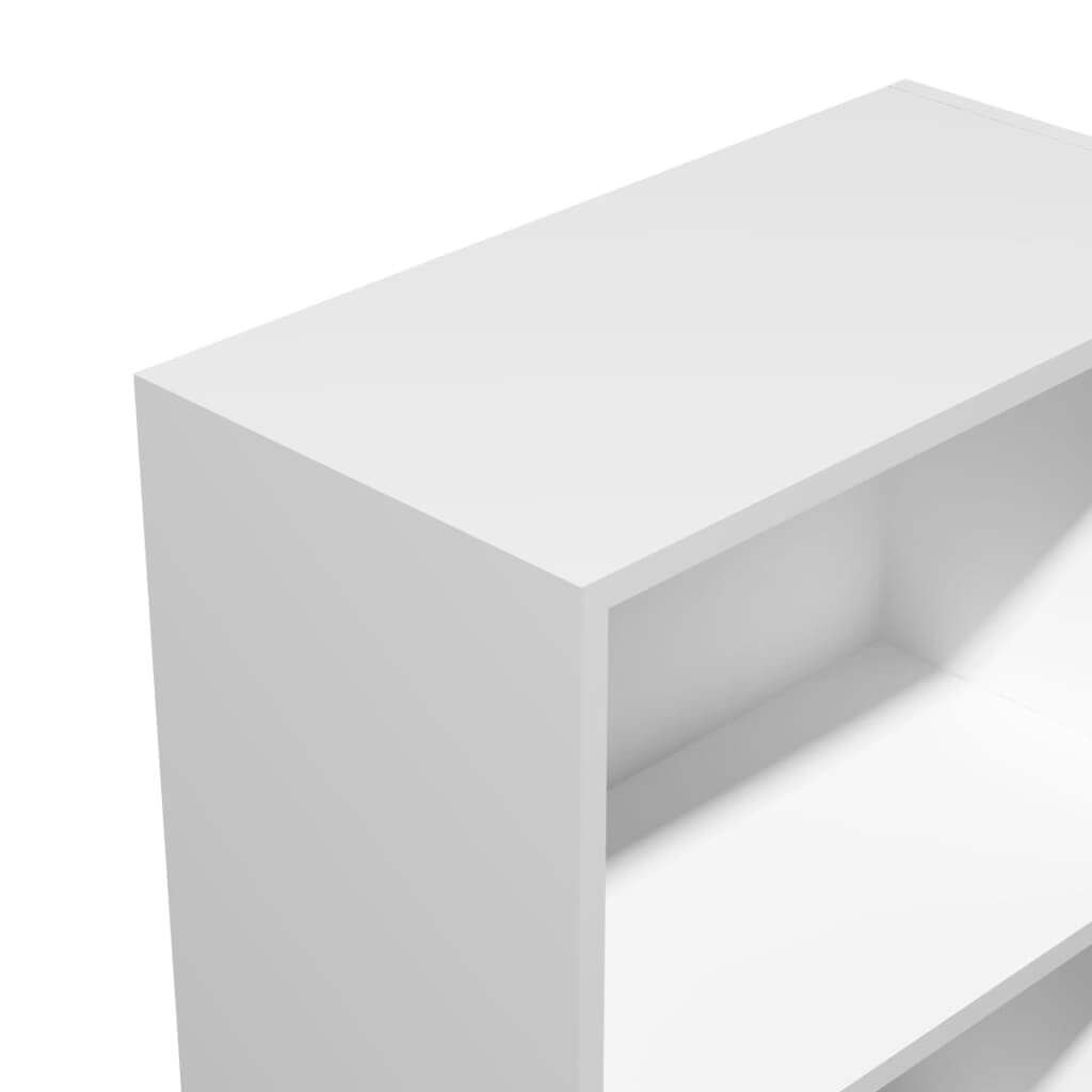 Compact white engineered wood bookshelf top view with adjustable shelf, ideal for various items and versatile decor.