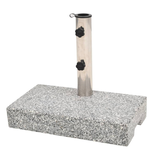 Rectangular 25 kg granite parasol base with stainless steel pole, ideal for outdoor furniture stability and elegance.