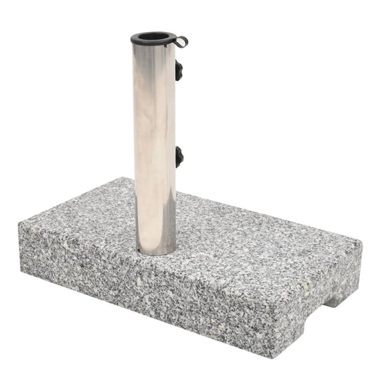 Solid granite parasol base with stainless steel holder, ideal for outdoor furniture stability and elegance.