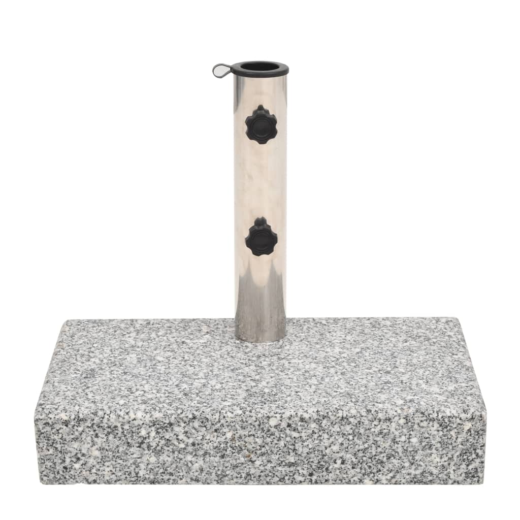 Granite rectangular parasol base 25 kg with stainless steel holder for outdoor furniture stability and elegance.