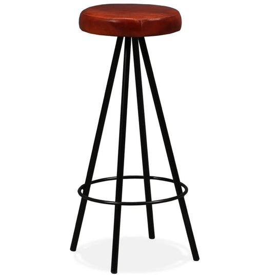 Brown and black leather bar stool with industrial design, durable steel legs, perfect for outdoor patio and garden furniture settings.