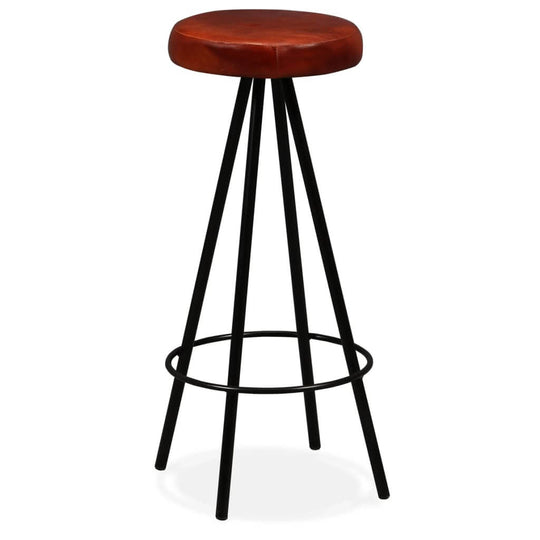 Brown leather bar stool with steel legs for home or patio furniture