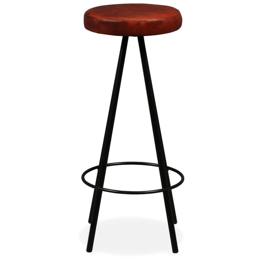 Brown leather bar stool with black steel legs for home or patio furniture, perfect for outdoor living spaces and garden lounge settings.