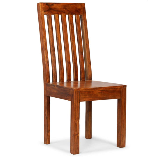 Solid wood dining chair with honey finish, perfect for outdoor and home patio furniture. Elegant and durable design.