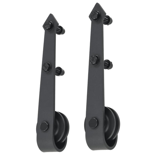 Sliding door hardware kit rollers in sleek black design for smooth door operation and timeless decor integration.