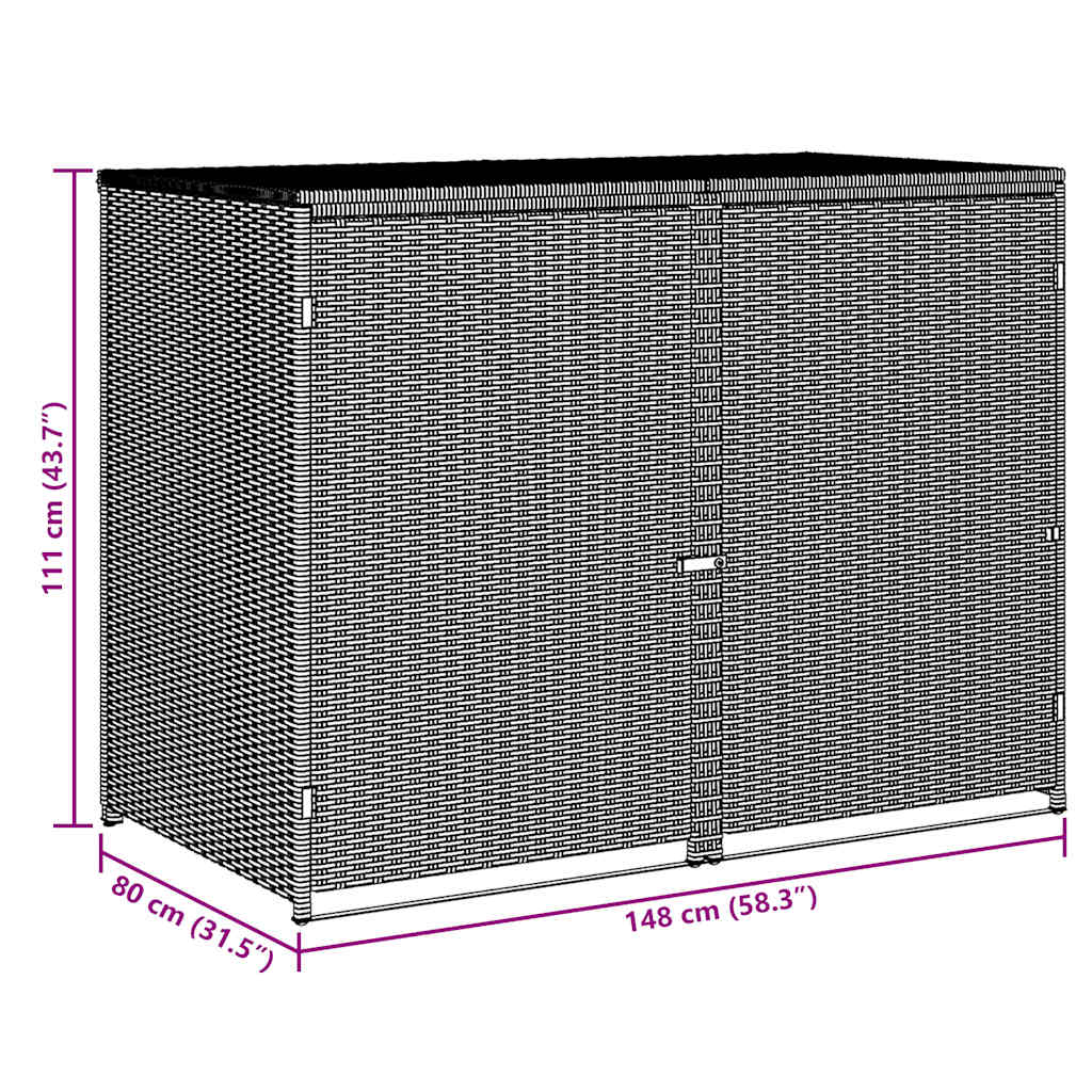 Double Wheelie Bin Shed Poly Rattan  148x80x111 cm