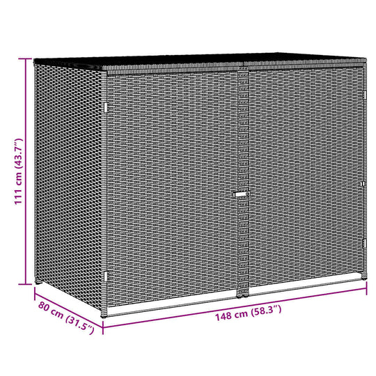 Double Wheelie Bin Shed Poly Rattan  148x80x111 cm