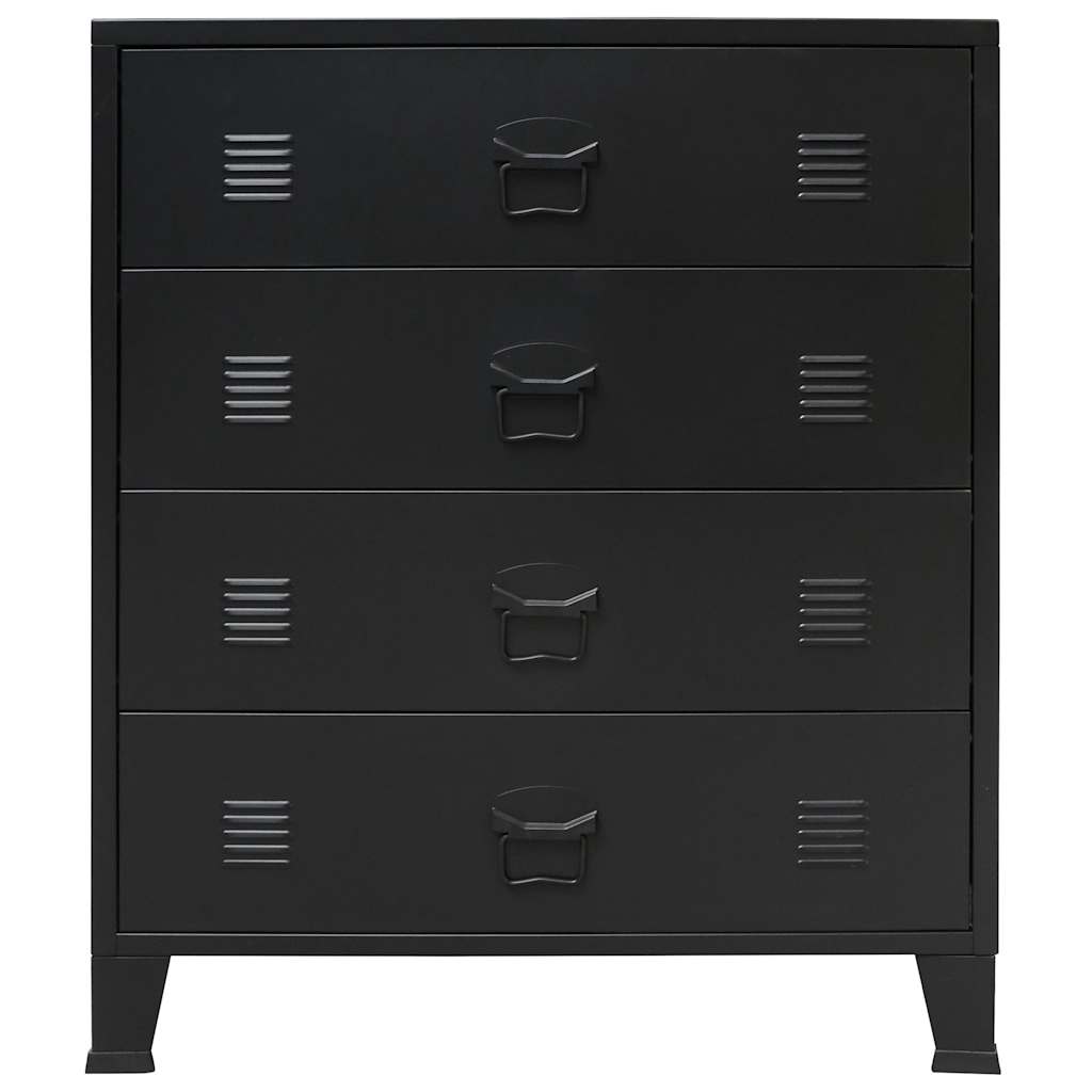 Industrial style metal chest of drawers with four large drawers, 78x40x93 cm, decorative black finish for modern interiors.