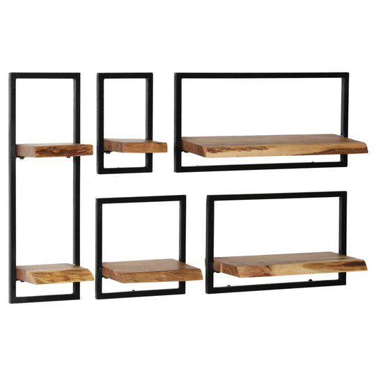 Wall Shelf Set 5 Pieces Solid Acacia Wood and Steel