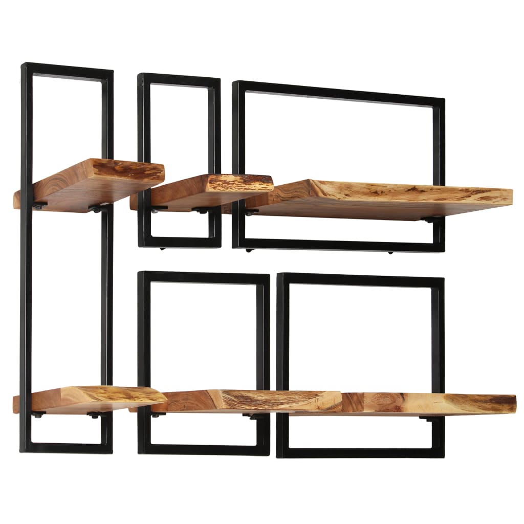 Wall Shelf Set 5 Pieces Solid Acacia Wood and Steel