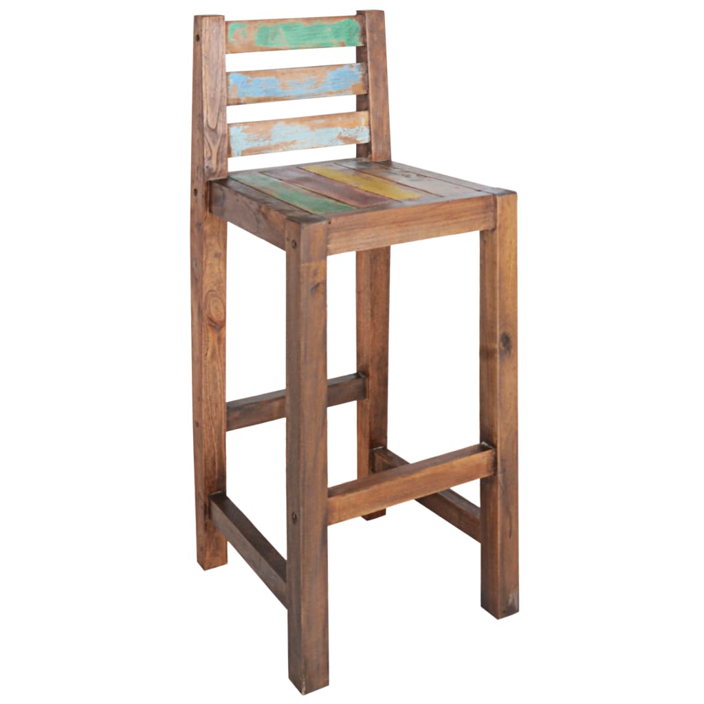 Vintage-style reclaimed wood bar stool, perfect for outdoor furniture and patio decor in your home and garden.