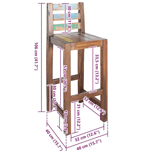 VidaXL  Bar Stools 2 pcs Solid Reclaimed Wood Stylish Design