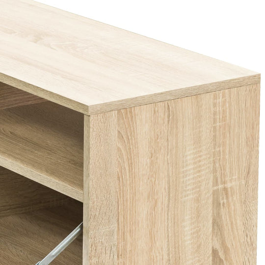 Modern TV cabinet detail showcasing engineered wood finish and open shelves, ideal for stylish home decor.