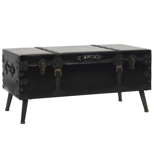 Coffee Table MDF and Steel 102x51x48 cm in vintage trunk design with steel legs and padded leather surface