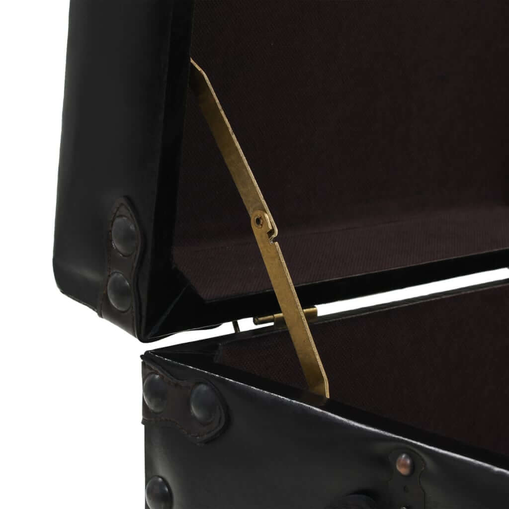 Coffee Table MDF and Steel 102x51x48 cm - Vintage design with leather finish and brass hinge detail.