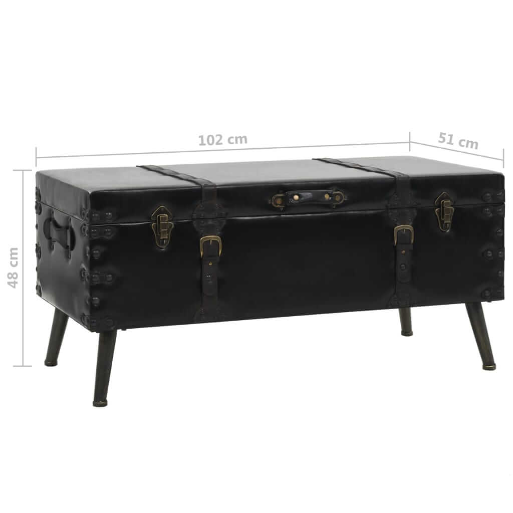 Coffee Table MDF and Steel 102x51x48 cm stylish vintage trunk design with steel legs and padded leather finish.