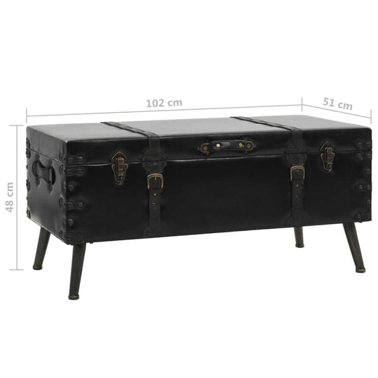 Coffee Table MDF and Steel 102x51x48 cm stylish vintage trunk design with steel legs and padded leather finish.