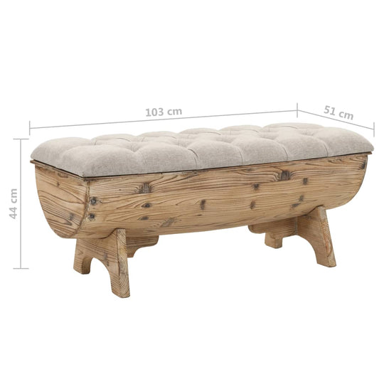 Storage bench in solid wood and fabric, 103x51x44 cm, rustic design, perfect for lounge, outdoor furniture and storage.