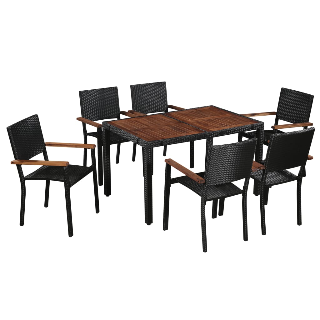 7 Piece Outdoor Dining Set Poly Rattan and Acacia Wood , Furniture -> Outdoor Furniture -> Outdoor Furniture Sets , Durable,eligant,Furniture -,Home & Garden -,Modern Design,new-305021,Outdoor Furniture -,Outdoor Furniture Sets,Wooden Furniture