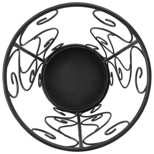 Vintage style black metal umbrella stand with elegant scrollwork details and a drip tray, perfect for home decor.