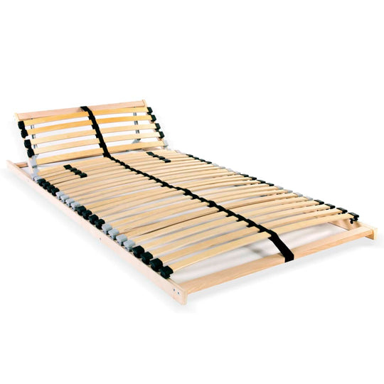 Slatted Bed Base without Mattress with 28 Slats 7 Zones 90x200 cm, made of beechwood with adjustable firmness, shown from side view.