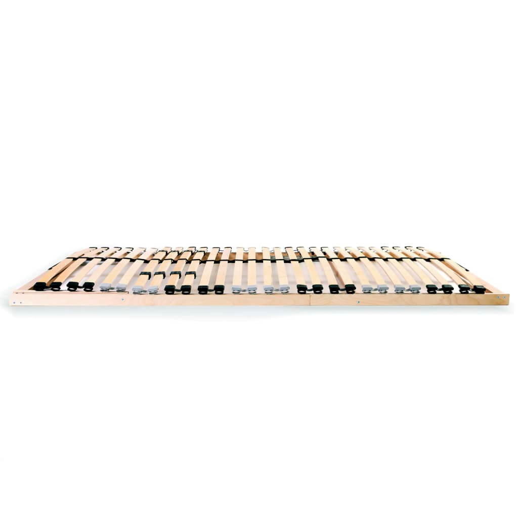 Slatted Bed Base without Mattress with 28 Slats 7 Zones 90x200 cm showing solid beechwood frame and rubber-capped slats.