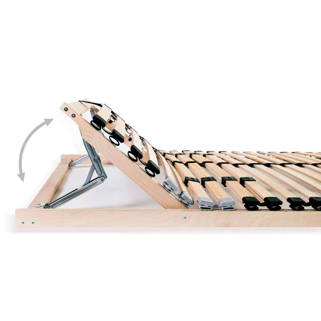 Slatted Bed Base without Mattress with 28 Slats 7 Zones 90x200 cm showing adjustable slats and beechwood frame.