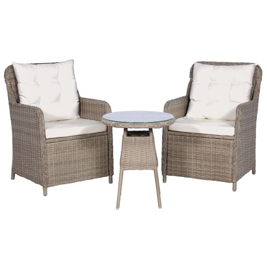 3 Piece Bistro Set with Cushions and Pillows Poly Rattan