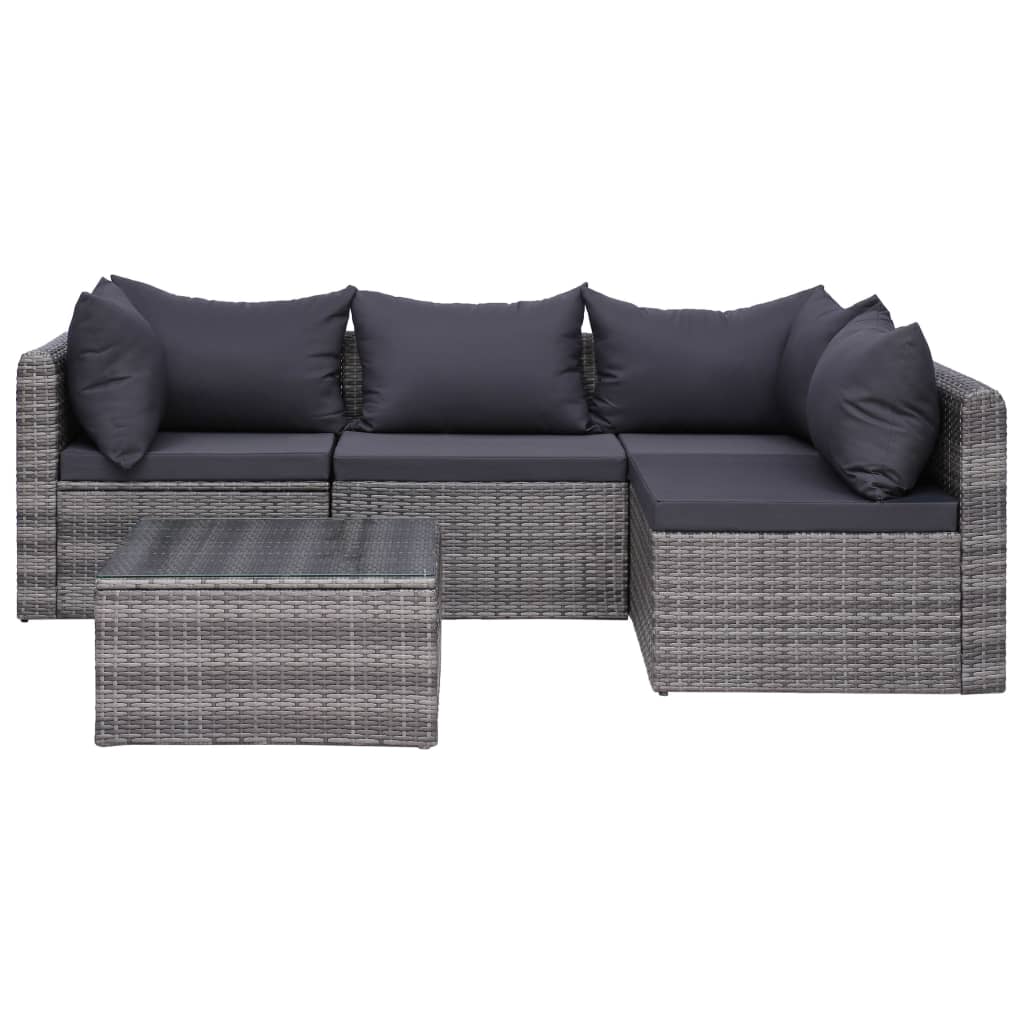 5 Piece Garden Sofa Set with Cushions & Pillows Poly Rattan , Outdoor Furniture Sets , Chairs -,Durable,eligant,Furniture -,Home & Garden -,Home Decor,Modern Design,new-305021,Outdoor Furniture -,Outdoor Furniture Sets,Outdoor Seating -,Tables -