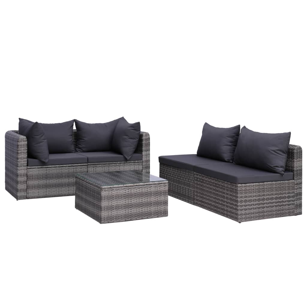 5 Piece Garden Sofa Set with Cushions & Pillows Poly Rattan , Outdoor Furniture Sets , Chairs -,Durable,eligant,Furniture -,Home & Garden -,Home Decor,Modern Design,new-305021,Outdoor Furniture -,Outdoor Furniture Sets,Outdoor Seating -,Tables -