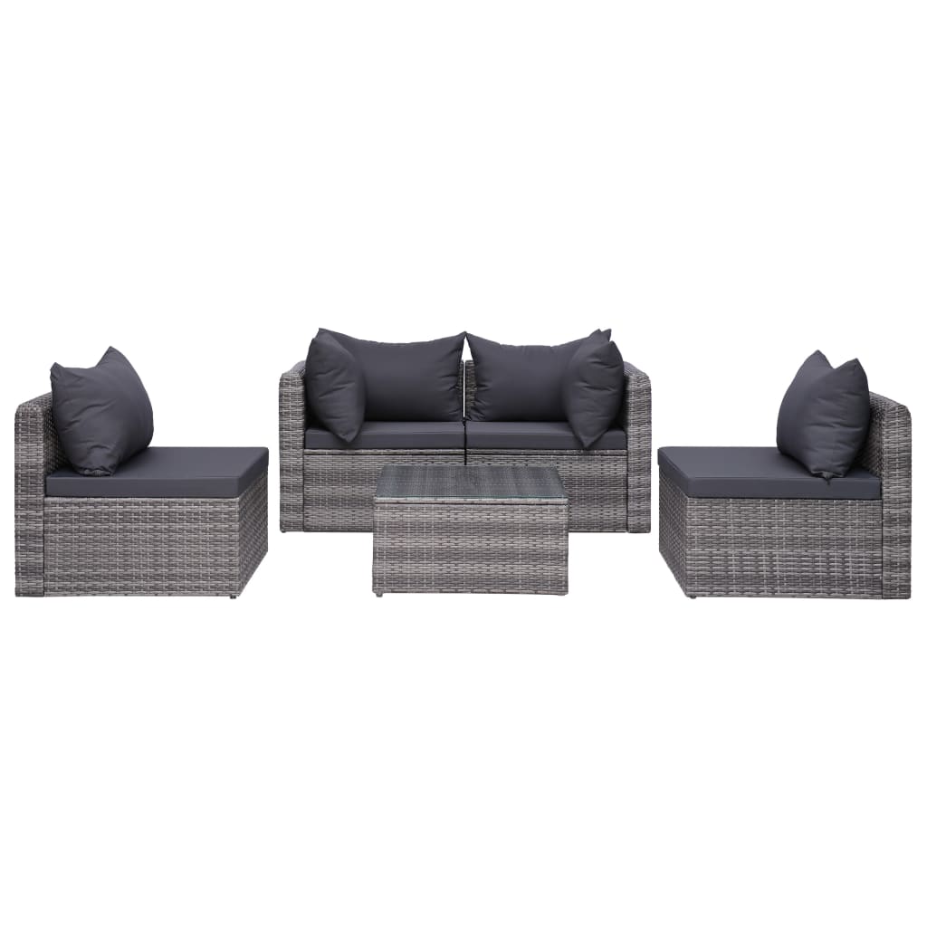 5 Piece Garden Sofa Set with Cushions & Pillows Poly Rattan , Outdoor Furniture Sets , Chairs -,Durable,eligant,Furniture -,Home & Garden -,Home Decor,Modern Design,new-305021,Outdoor Furniture -,Outdoor Furniture Sets,Outdoor Seating -,Tables -