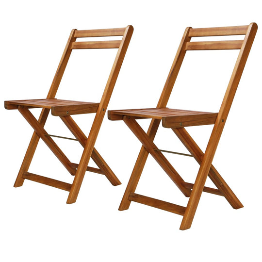 Set of 2 outdoor bistro chairs made of solid acacia wood, weather-resistant and foldable for easy storage, perfect for outdoor furniture.