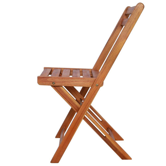 Outdoor bistro chair made of solid acacia wood, featuring a folding design for space-saving convenience.