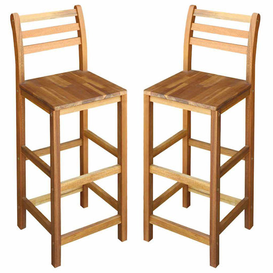 Bar Chairs 2 pcs Solid Acacia Wood set of two sturdy wooden bar stools for kitchen or dining room