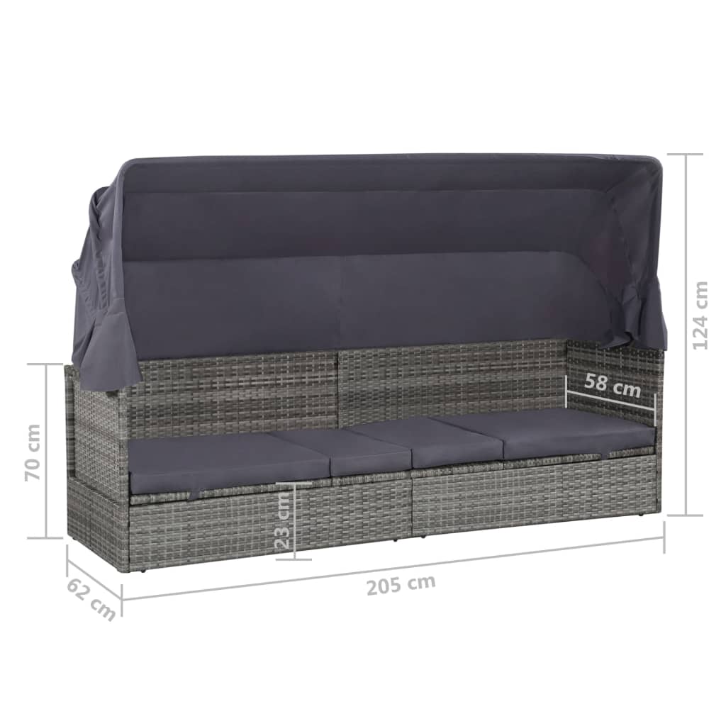 Garden Bed with Canopy 205x62 cm Poly Rattan , Furniture -> Outdoor Furniture -> Outdoor Seating -> Sunloungers , Furniture -,garden decor,Home & Garden -,new-305021,Outdoor Furniture -,Outdoor Seating -,sofa bed,Sunloungers