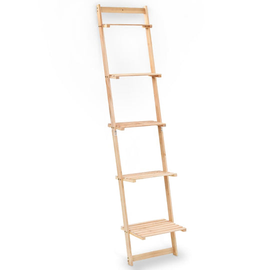 Ladder Wall Shelf Cedar Wood 41.5x30x176 cm showcasing its compact design and sturdy cedar wood construction.