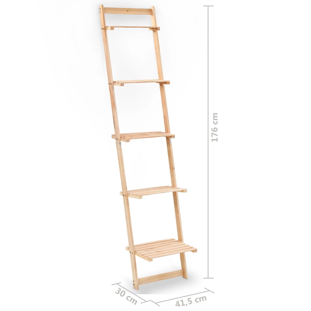 Ladder Wall Shelf Cedar Wood 41.5x30x176 cm showcasing five shelves made of solid cedar wood, ideal for plants and decor.