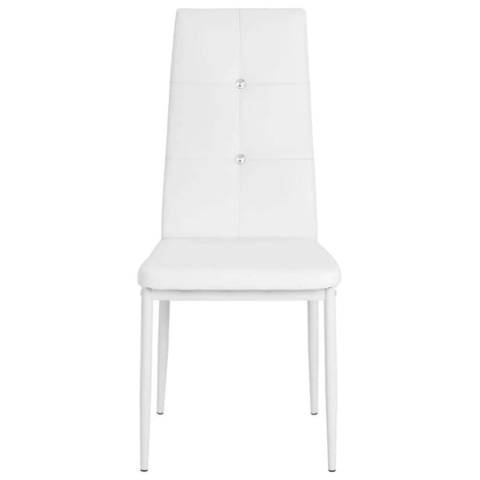 Elegant white faux leather dining chair with crystal accents and sleek metal legs, perfect for outdoor and home furniture.