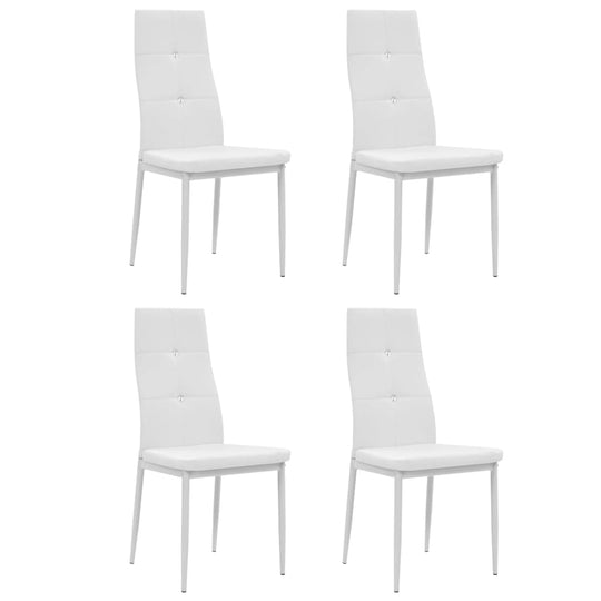 Set of 4 white faux leather dining chairs with elegant design and padded seat, perfect for outdoor furniture or patio.