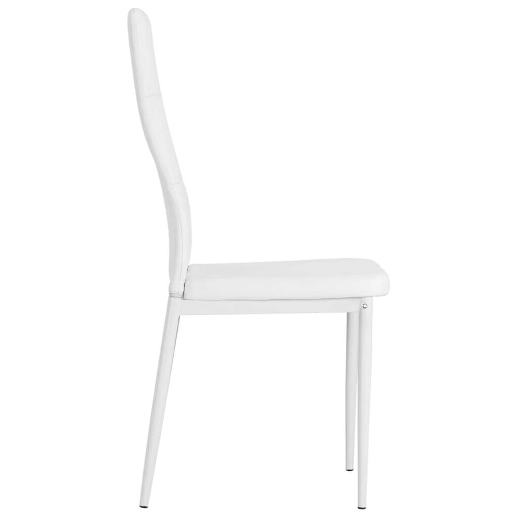 Elegant white faux leather dining chair with a sleek design, perfect for outdoor and home patio furniture settings.