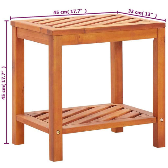 Solid acacia wood side table, 45x33x45 cm, perfect as a nightstand or outdoor furniture with diagonal patterns.