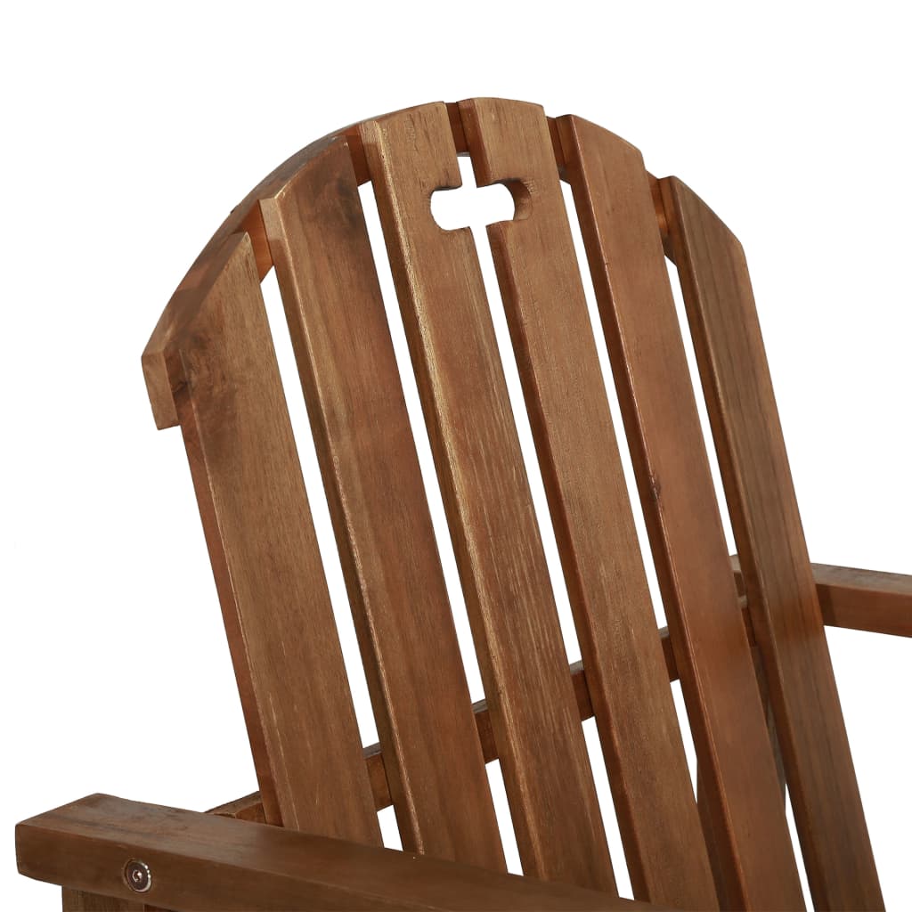 Close-up of the backrest of a solid acacia wood garden sofa chair, showcasing classic slatted design and durability.